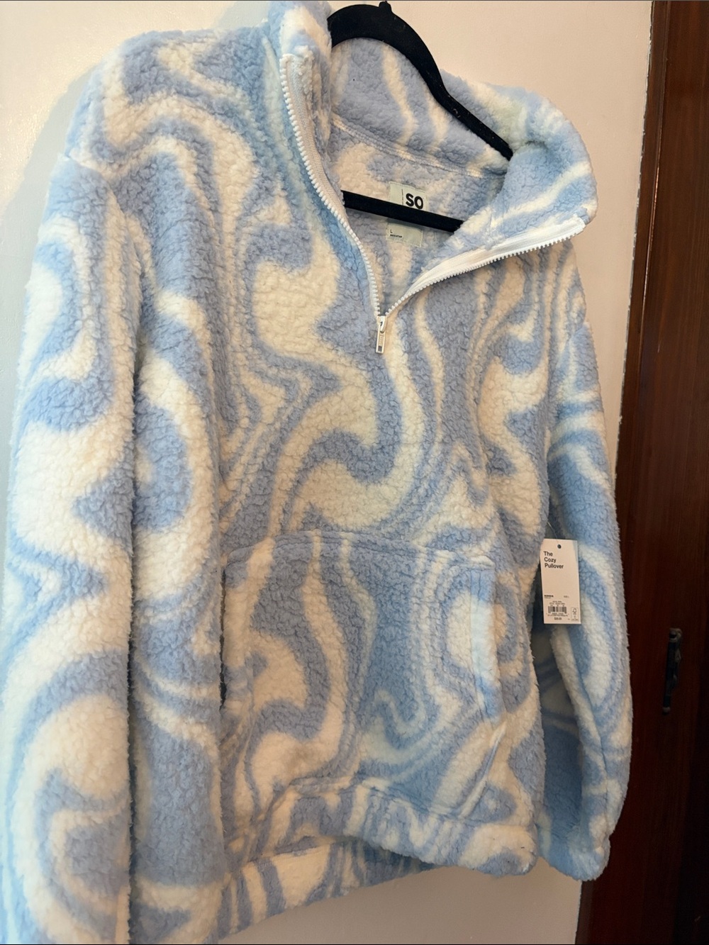 NEW WITH TAGS: SO Women's Blue & White Fleece Quarter-Zip Pullover Sweater - Picture 7 of 9